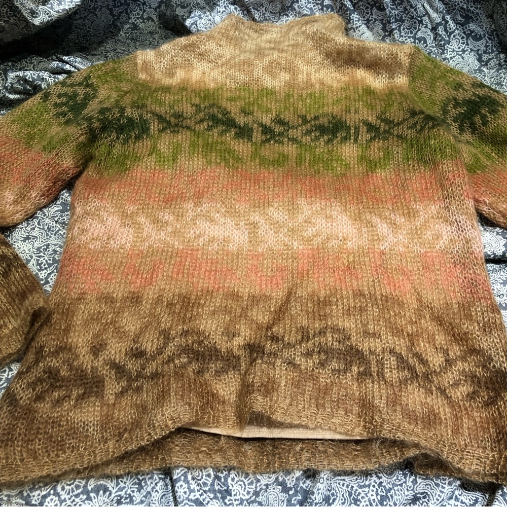 Vintage Talbots mohair sweater tan green pink large - Picture 7 of 11